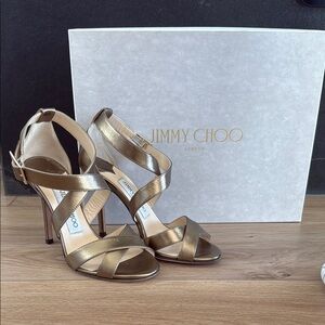 Jimmy Choo Lottie Dark Gold Strappy Heels